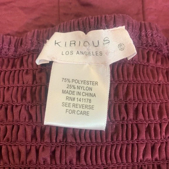 Kirious Los Angeles Women's S Burgundy Corset Crop Top Puff Sleeve Smocked Back - Picture 6 of 7